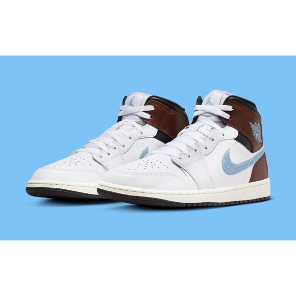 Nike Air Jordan 1 Retro Mid SE Shoes Men Size 10 Brown Blue Grey FQ7831-142 NEW - Picture 2 of 8